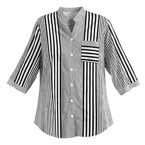 Black and White Striped Button Down Tunic Shirt 100% Cotton NWOT